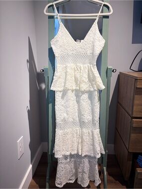 Missguided White Lace Maxi Dress with Peplum